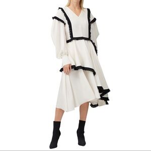 ADEAM asymmetric ruffle dress   black, white   E